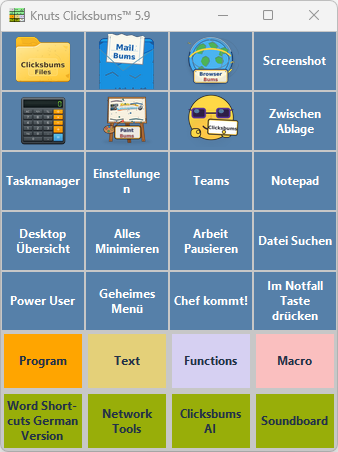 Knuts Clicksbums 5.9 mit individuell gestalteten Tastenfarben und Profilen