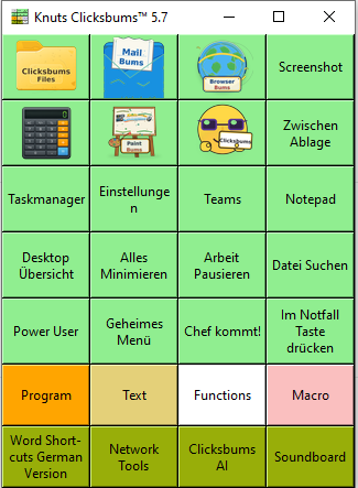 Knuts Clicksbums 5.7 mit der bisherigen grünen Tastenansicht